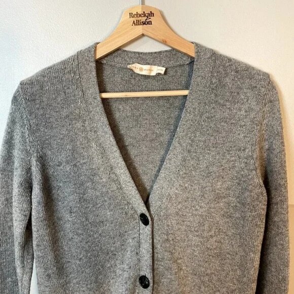 Tory Burch Wool & Cashmere Blend V-Neck Cardigan Sweater in Gray Size XXS - Picture 2 of 13